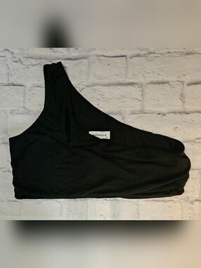 Marcella NYC Black European Jersey Bralette One Shoulder Short Top Size XL